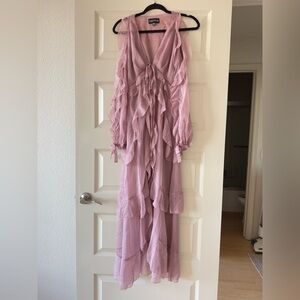 Current mood dusty pink tie long sleeve maxi dress